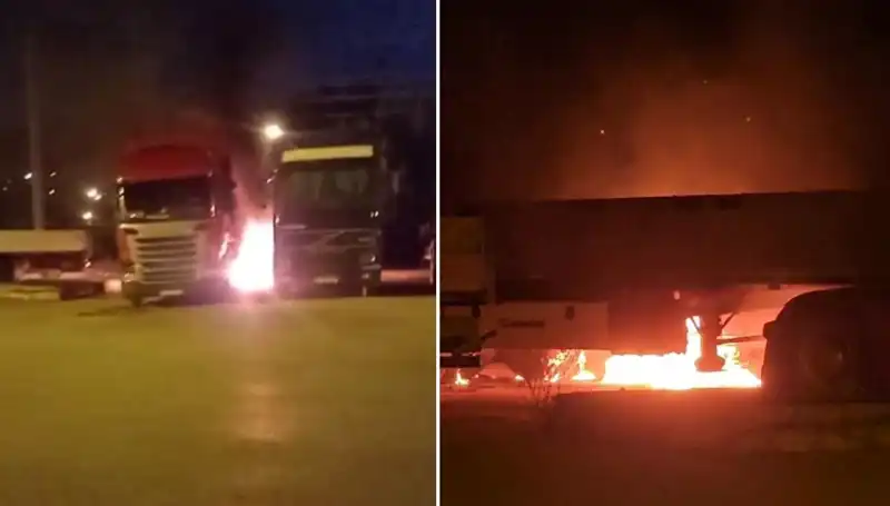 Park Halindeki Tırlara Gece Yarısı İnanılmaz Saldırı: Ateşe Verildi!